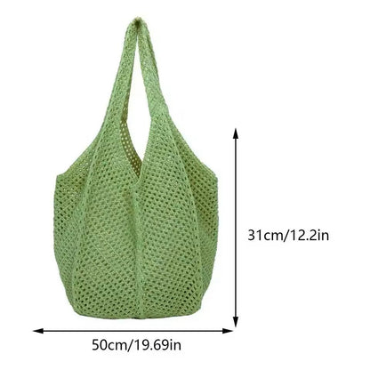Hollow Woven Shoulder Tote Bag Large Mesh Beach Handbag 12