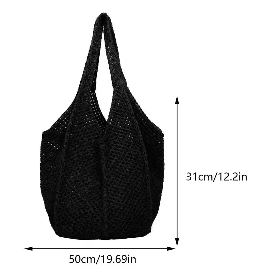 Hollow Woven Shoulder Tote Bag Large Mesh Beach Handbag 13