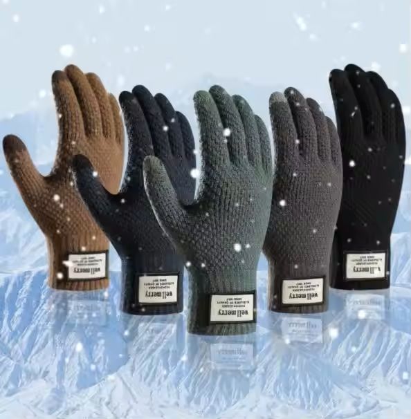 Mens Knitted Touchscreen Gloves Warm Wool Cashmere Mittens 2