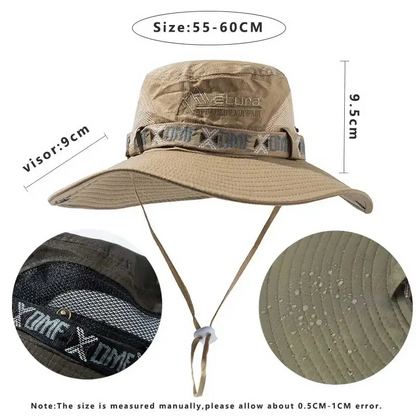 Summer Men Bucket Hat Outdoor UV Protection Wide Brim Panama Safari Hiking Fishing Mesh Hat Beach Sunscreen Cap for Hunt