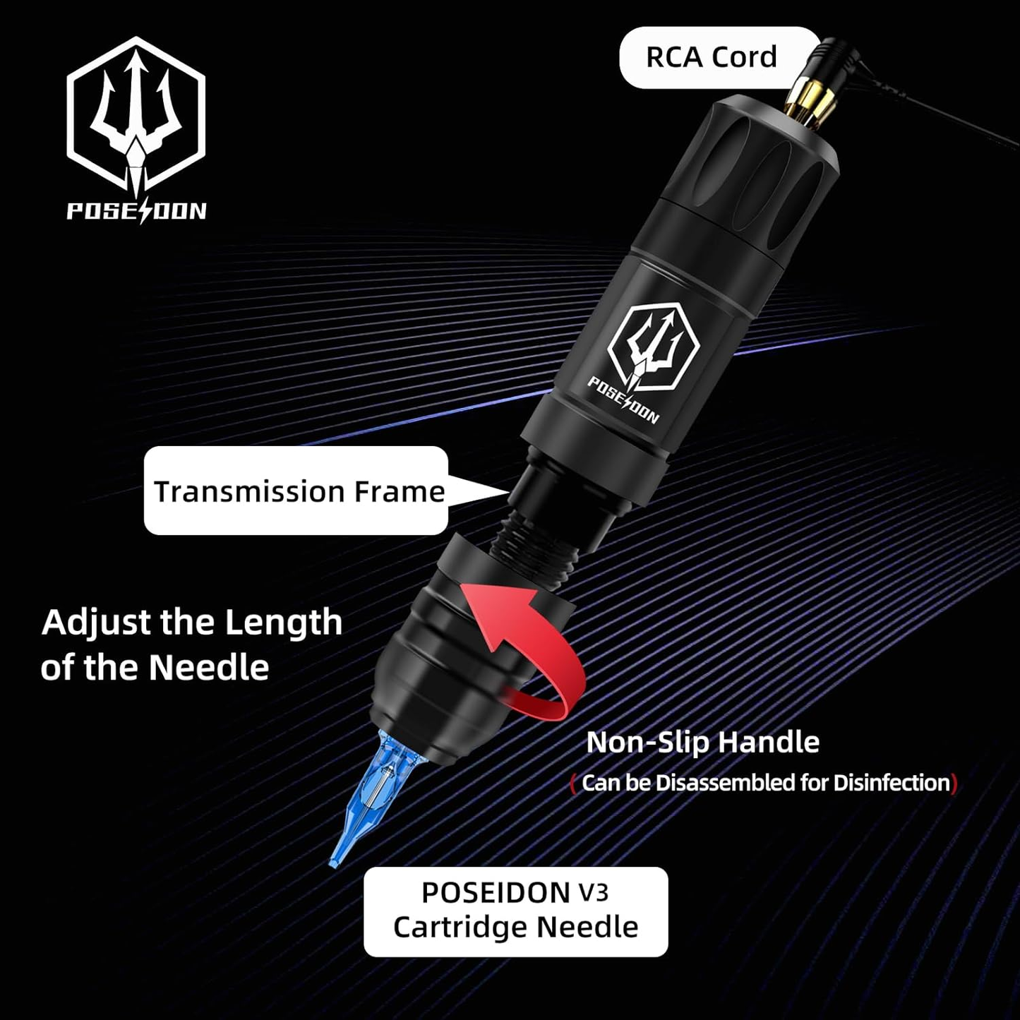 Tattoo Kit POSEIDON High Power Tattoo Pen Kit For Permanent Makeup Tattoo Machine Kit High Quality  2