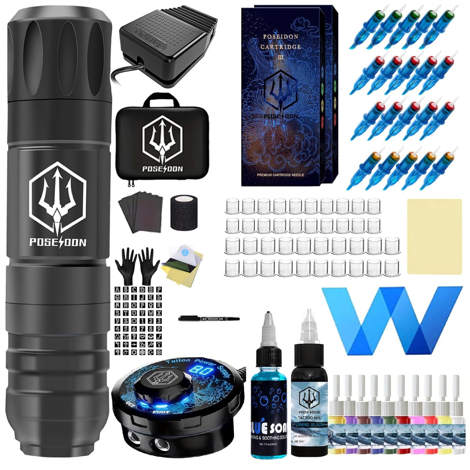 Tattoo Kit POSEIDON High Power Tattoo Pen Kit For Permanent Makeup Tattoo Machine Kit High Quality  5