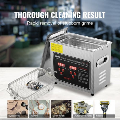 3L Stainless Steel Heated Ultrasonic Cleaner Digital Jewelry  Eyeglass Cleaner With Timer For Watch 5