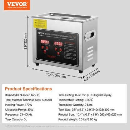 3L Stainless Steel Heated Ultrasonic Cleaner Digital Jewelry  Eyeglass Cleaner With Timer For Watch 7