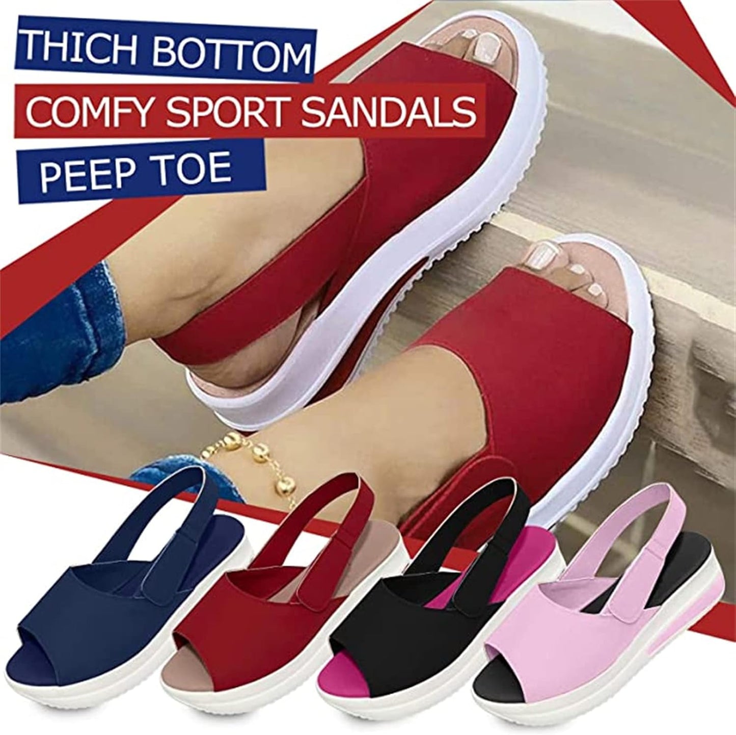 Womens Summer Peep Toe Sandals Lightweight Breathable Non Slip Comfort Footwear 1