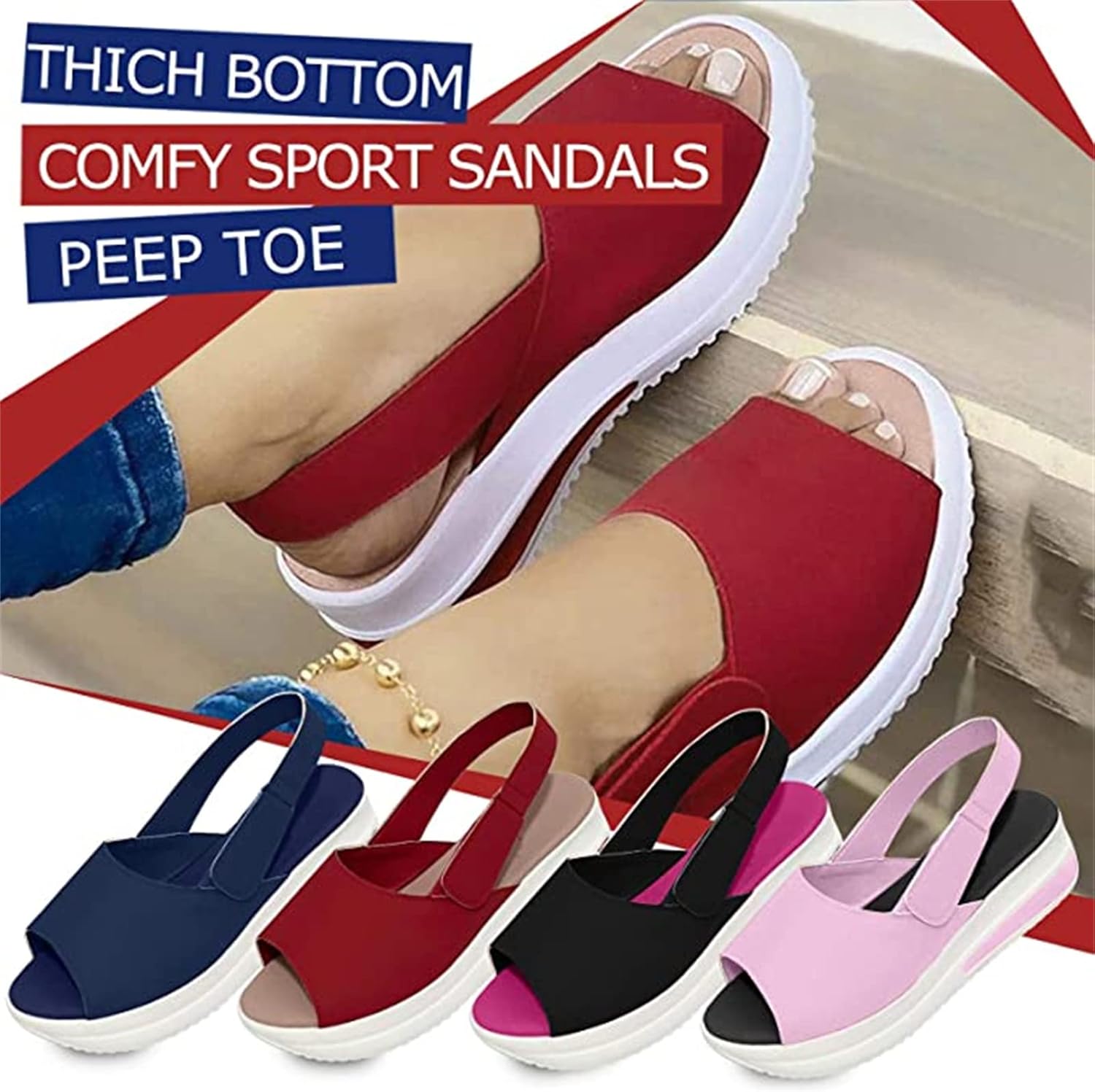 Womens Summer Peep Toe Sandals Lightweight Breathable Non Slip Comfort Footwear 1
