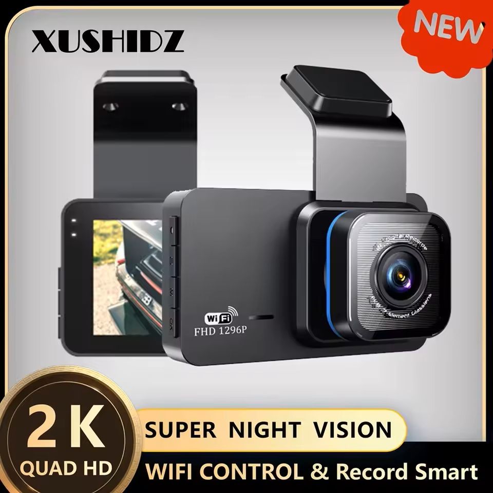 2K WiFi Dash Cam Dual Channel DVR with Night Vision and Parking Monitor