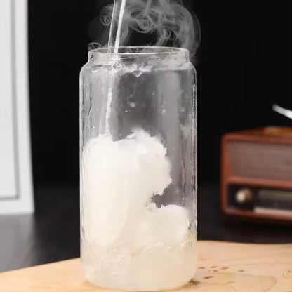 Glass Straw Cup With Dustproof Wooden Lid 4