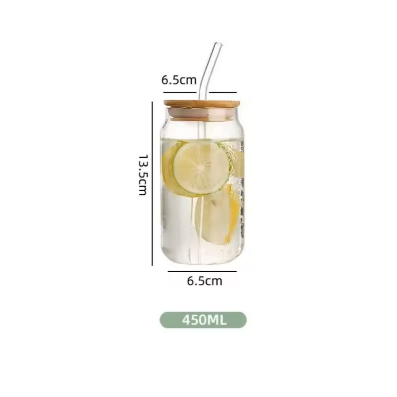 Glass Straw Cup With Dustproof Wooden Lid 6