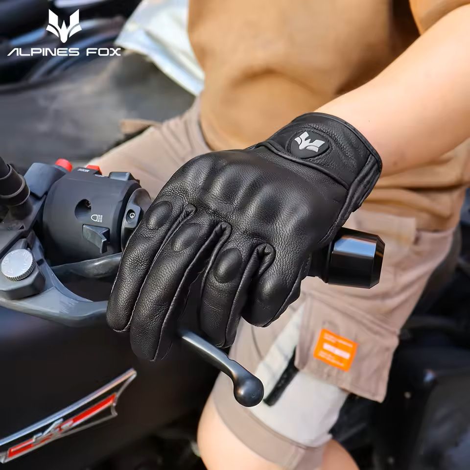 Vintage Leather Motorcycle Gloves Men Touchscreen AntiSlip 2