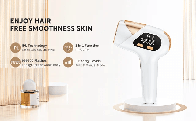 IPL Hair Removal Device – 999,900 Flashes, 9 Intensity Levels for Face, Bikini & Body