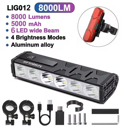 Bicycle Headlight 10000 Lumen Waterproof USB Rechargeable 10