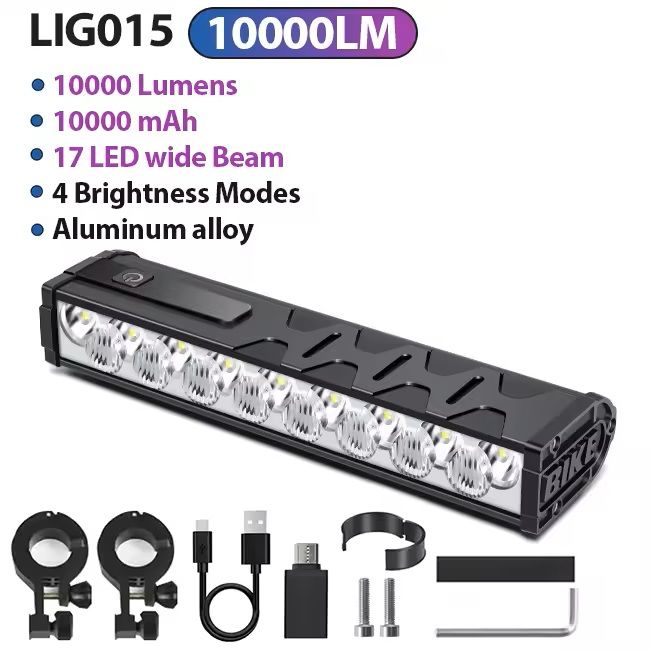 Bicycle Headlight 10000 Lumen Waterproof USB Rechargeable 12