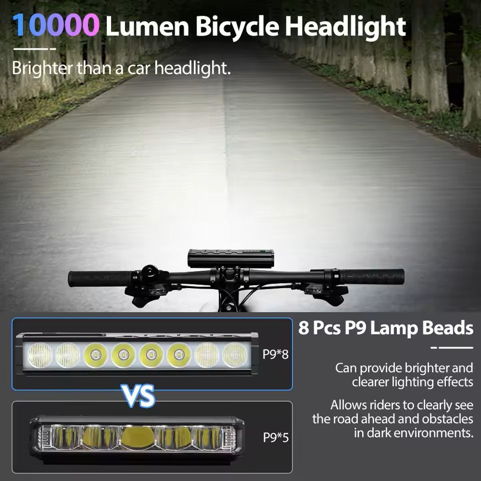 Bicycle Headlight 10000 Lumen Waterproof USB Rechargeable 2