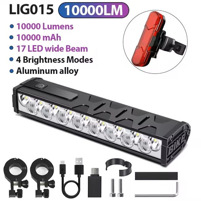 Bicycle Headlight 10000 Lumen Waterproof USB Rechargeable 13