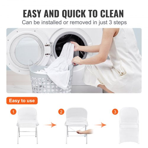 White Stretch Spandex Chair Covers 100Pack Universal Elastic Chair Slipcovers For Weddings Dining   4