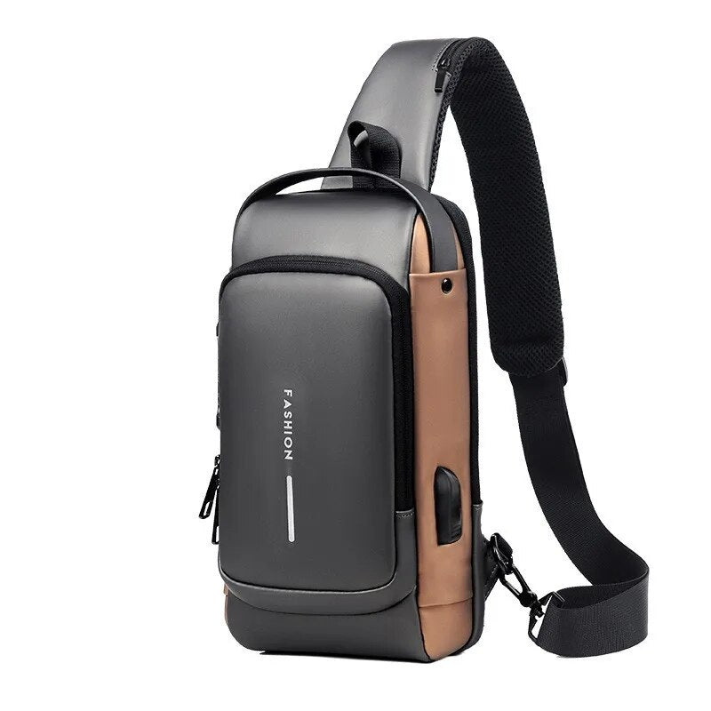 Classic PU Leather Men Crossbody Chest Bag, Anti-Theft Multifunctional Shoulder Bag for Travel, Work & Casual Outfits