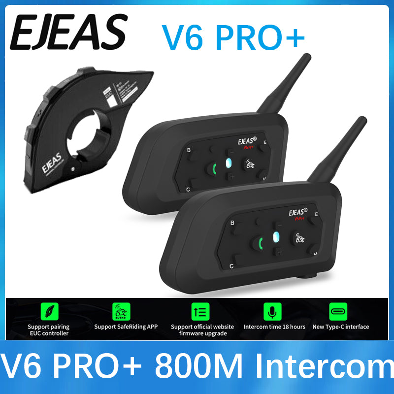 EJEAS V6 PRO PLUS Bluetooth Motorcycle Helmet Intercom Headset 6-Rider Waterproof BT Communicator System