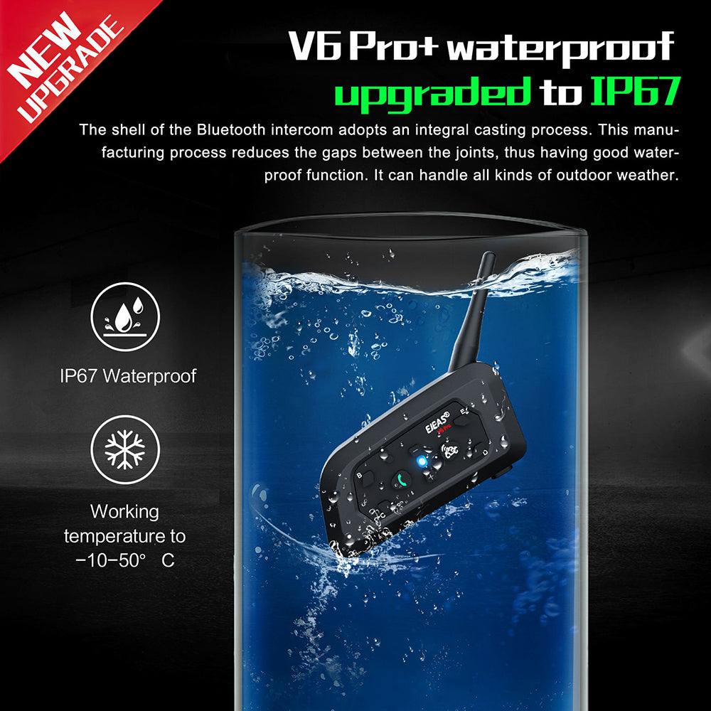 EJEAS V6 PRO PLUS Bluetooth Motorcycle Helmet Intercom Headset 6-Rider Waterproof BT Communicator System