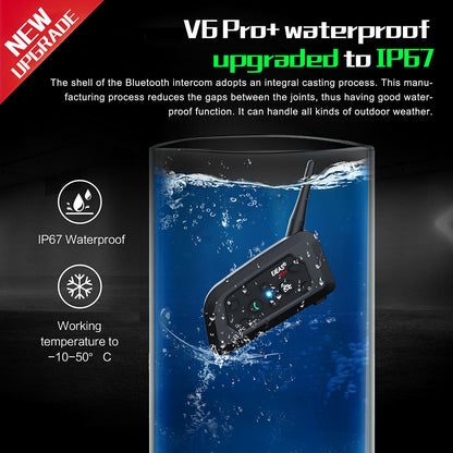 EJEAS V6 PRO PLUS Bluetooth Motorcycle Helmet Intercom Headset 6-Rider Waterproof BT Communicator System