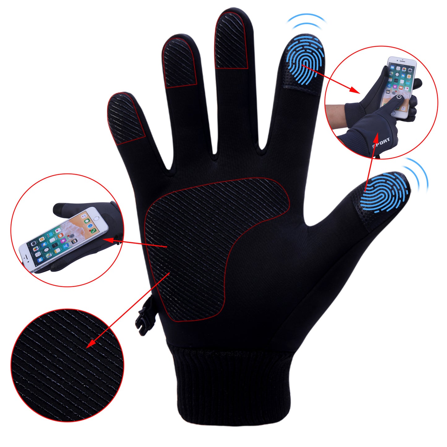 Winter Gloves Men Women Touch Screen Warm Thermal Windproof Water Resistant Gloves for Driving, Running, Ski