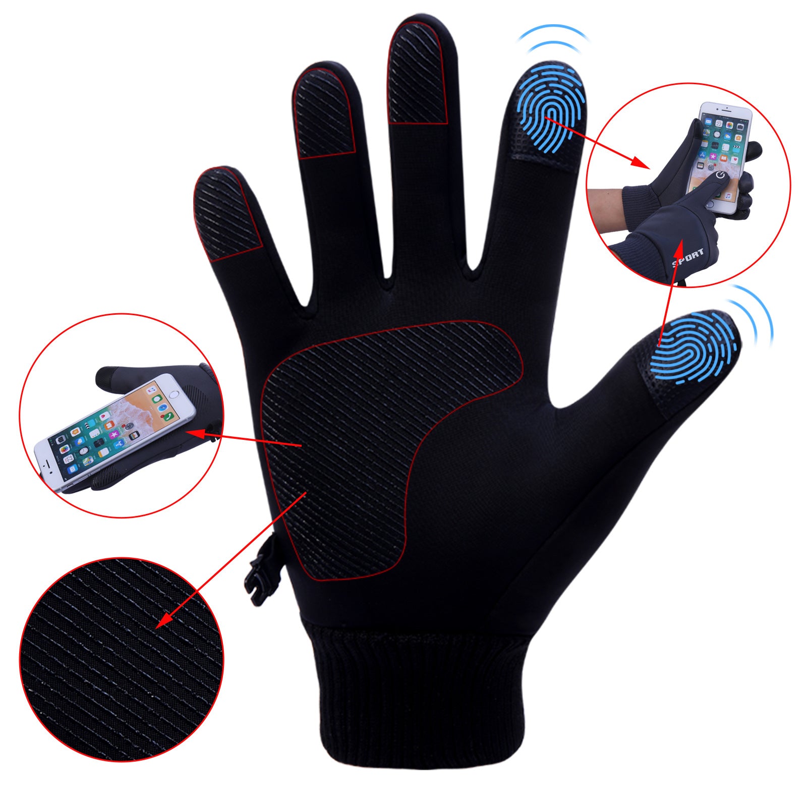 Winter Gloves Men Women Touch Screen Warm Thermal Windproof Water Resistant Gloves for Driving, Running, Ski