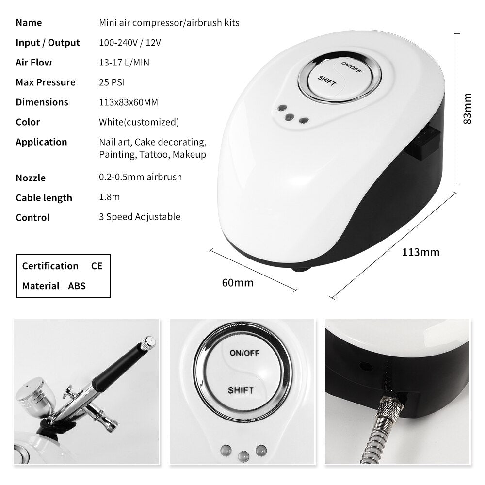 Professional Airbrush Machine For Nails Art Tattoo  Cake Nano Mist Sprayer Beauty Tool With Oxygen  3