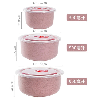 3pcs Wheat Straw Food Storage Bowls with Lids, Microwaveable Plastic Lunch Box Set, Eco-Friendly Fresh-Keeping