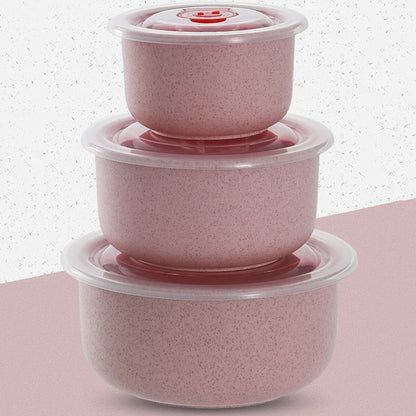 3pcs Wheat Straw Food Storage Bowls with Lids, Microwaveable Plastic Lunch Box Set, Eco-Friendly Fresh-Keeping