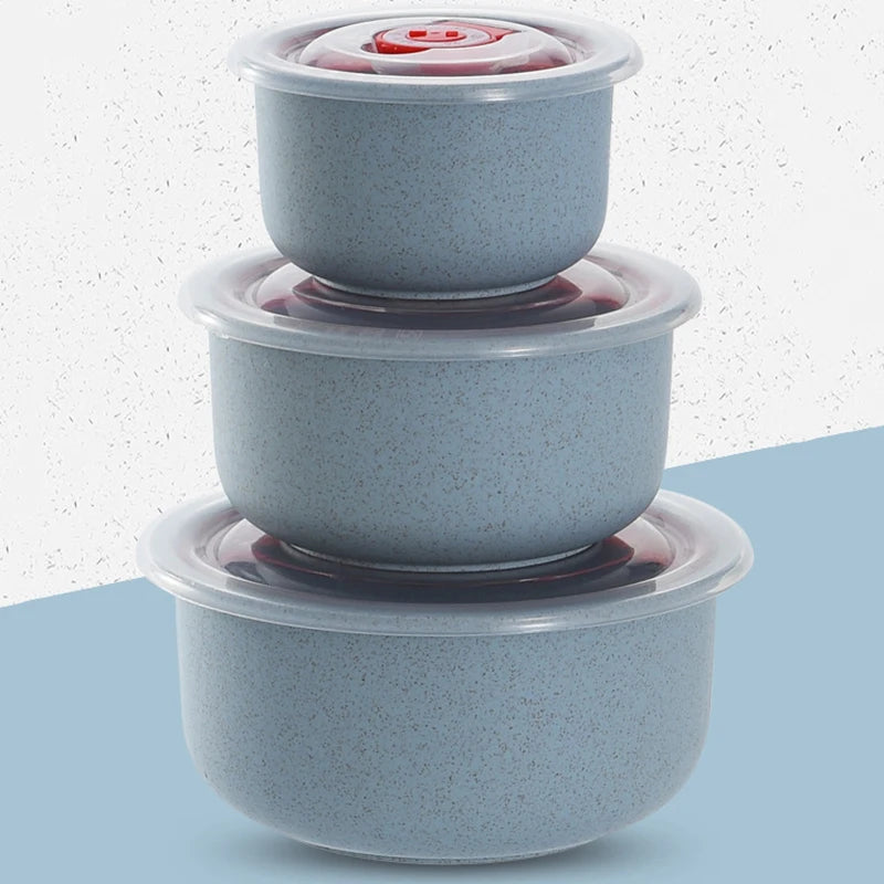 3pcs Wheat Straw Food Storage Bowls with Lids, Microwaveable Plastic Lunch Box Set, Eco-Friendly Fresh-Keeping