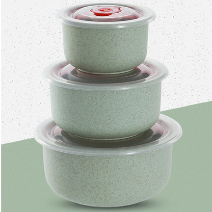 3pcs Wheat Straw Food Storage Bowls with Lids, Microwaveable Plastic Lunch Box Set, Eco-Friendly Fresh-Keeping