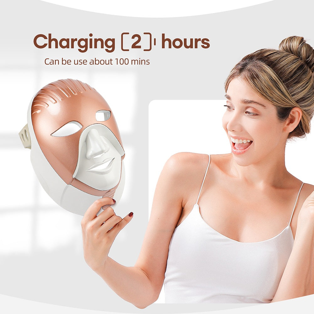 Wireless LED Facial Mask with 7-Color Photon Therapy, Skin Rejuvenation & Anti-Aging Beauty Machine