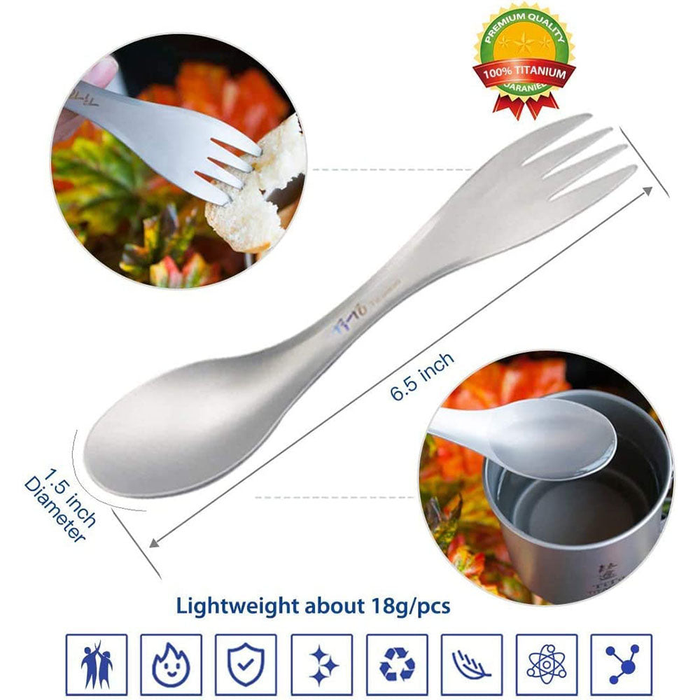 2Pcs Titanium Spork 2-in-1 Spoon Fork Ultralight Cookware Set | Portable Camping Picnic Travel Eco-Friendly Flatware