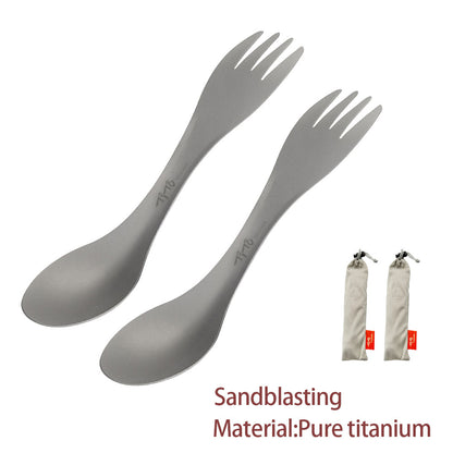 2Pcs Titanium Spork 2-in-1 Spoon Fork Ultralight Cookware Set | Portable Camping Picnic Travel Eco-Friendly Flatware