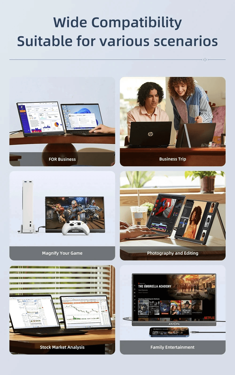 ARZOPA 16 Inch 2K Portable Monitor With USB C And HDMI Ultra Slim Second Display For Laptop Mac PS5 4