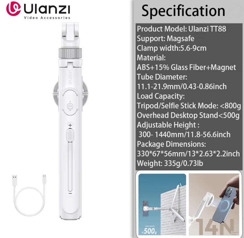 Ulanzi TT88 Overhead Phone Tripod With Magnetic Clamp And Wireless Remote For Vlogging And Livestre 2