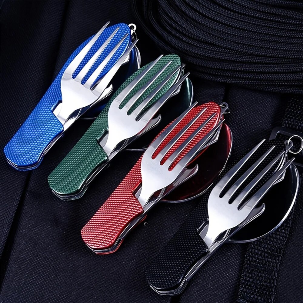Portable Camping Utensil Set, Foldable Stainless Steel Knife Fork Spoon Combo for Travel, Picnic, Hiking & Adventure
