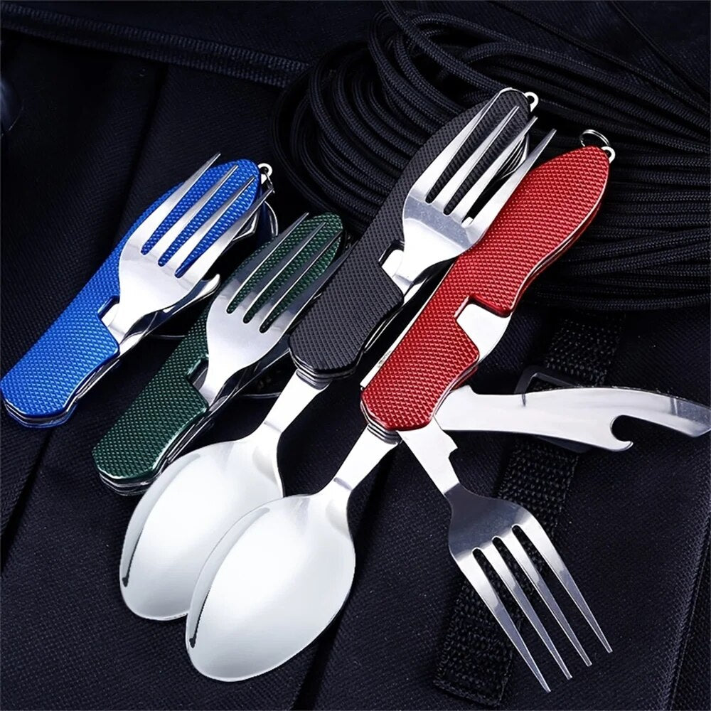 Portable Camping Utensil Set, Foldable Stainless Steel Knife Fork Spoon Combo for Travel, Picnic, Hiking & Adventure