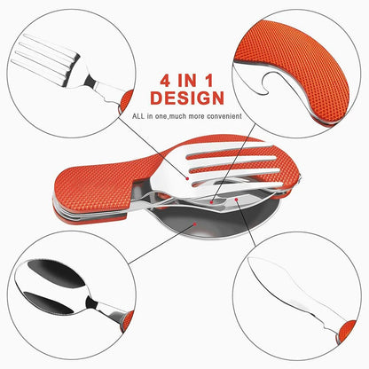 Portable Camping Utensil Set, Foldable Stainless Steel Knife Fork Spoon Combo for Travel, Picnic, Hiking & Adventure