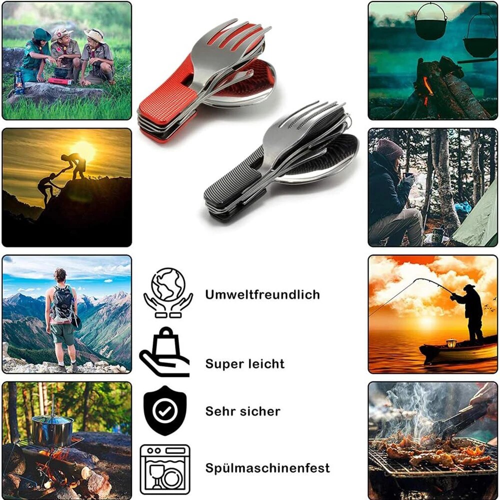 Portable Camping Utensil Set, Foldable Stainless Steel Knife Fork Spoon Combo for Travel, Picnic, Hiking & Adventure