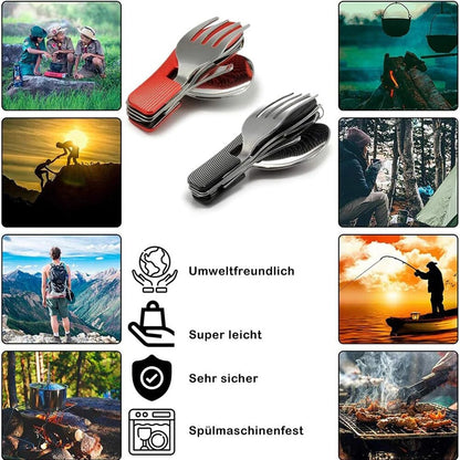 Portable Camping Utensil Set, Foldable Stainless Steel Knife Fork Spoon Combo for Travel, Picnic, Hiking & Adventure