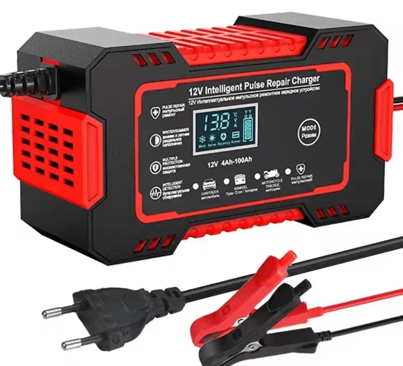 12V 6A Smart Car Battery Charger with LCD Display and Pulse Repair for Lead Acid Batteries