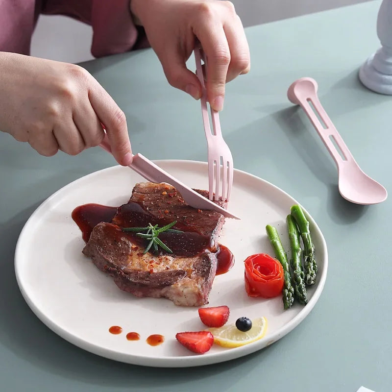 Portable Tableware Set Wheat Straw Dinnerware, Detachable Cutlery Travel Tableware Set with Case, Eco-Friendly Camping