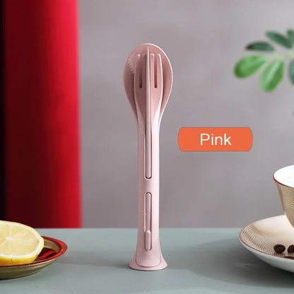 Portable Tableware Set Wheat Straw Dinnerware, Detachable Cutlery Travel Tableware Set with Case, Eco-Friendly Camping