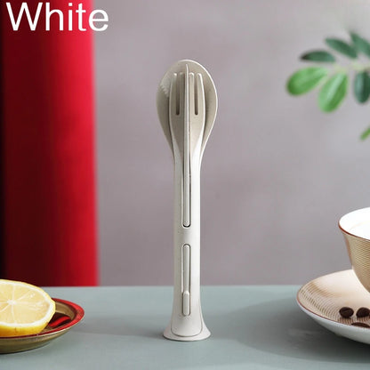 Portable Tableware Set Wheat Straw Dinnerware, Detachable Cutlery Travel Tableware Set with Case, Eco-Friendly Camping