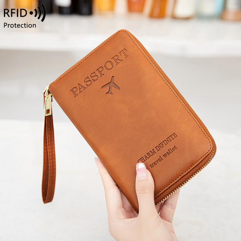 Multifunctional Blocking Travel Wallet, Passport Holder, Ticket Organizer, Credit Card Zipper Pouch with Wrist Strap