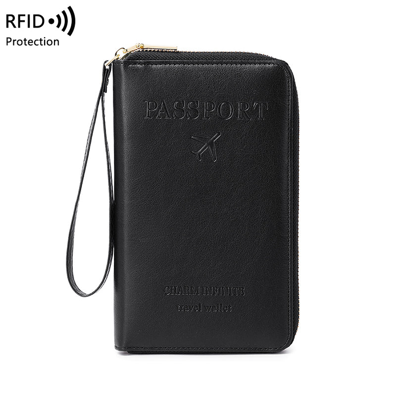 Multifunctional Blocking Travel Wallet, Passport Holder, Ticket Organizer, Credit Card Zipper Pouch with Wrist Strap