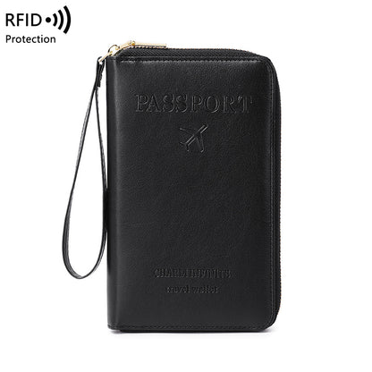 Multifunctional Blocking Travel Wallet, Passport Holder, Ticket Organizer, Credit Card Zipper Pouch with Wrist Strap