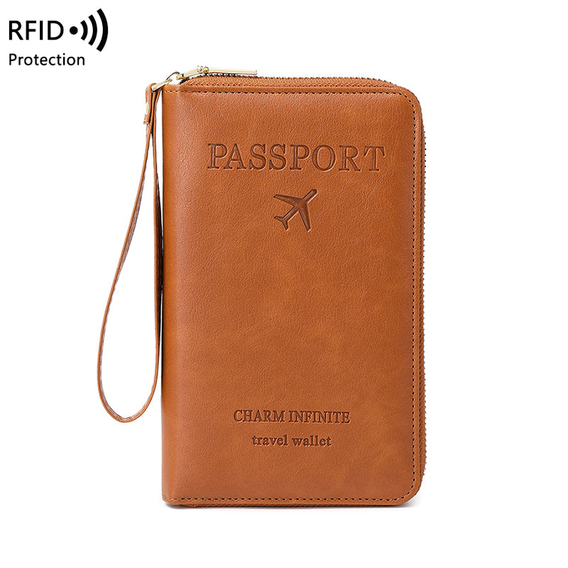 Multifunctional Blocking Travel Wallet, Passport Holder, Ticket Organizer, Credit Card Zipper Pouch with Wrist Strap