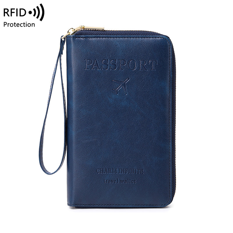 Multifunctional Blocking Travel Wallet, Passport Holder, Ticket Organizer, Credit Card Zipper Pouch with Wrist Strap
